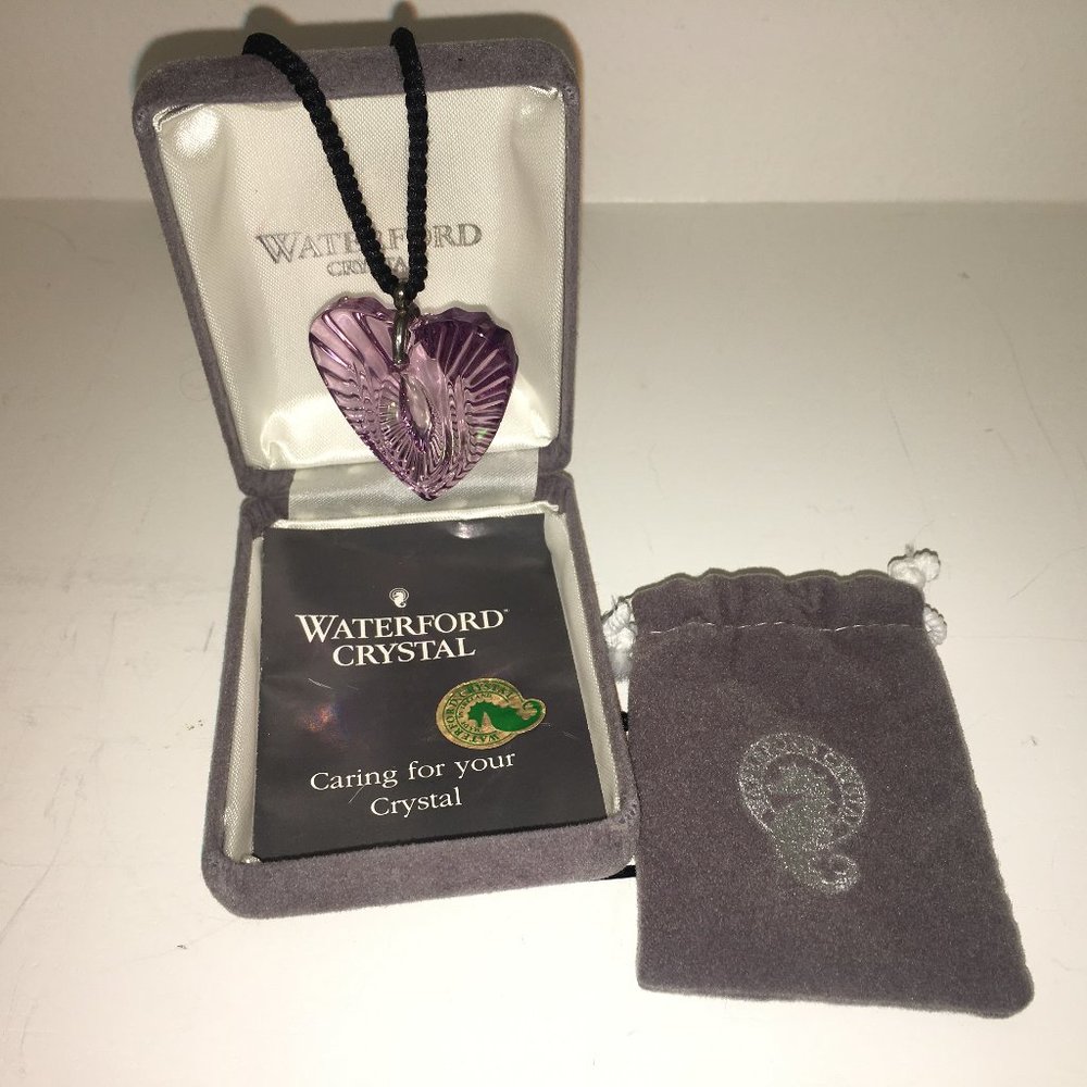 Waterford Crystal Amethyst Purple Heart Pendant Necklace Cord Gothic Mk Ireland